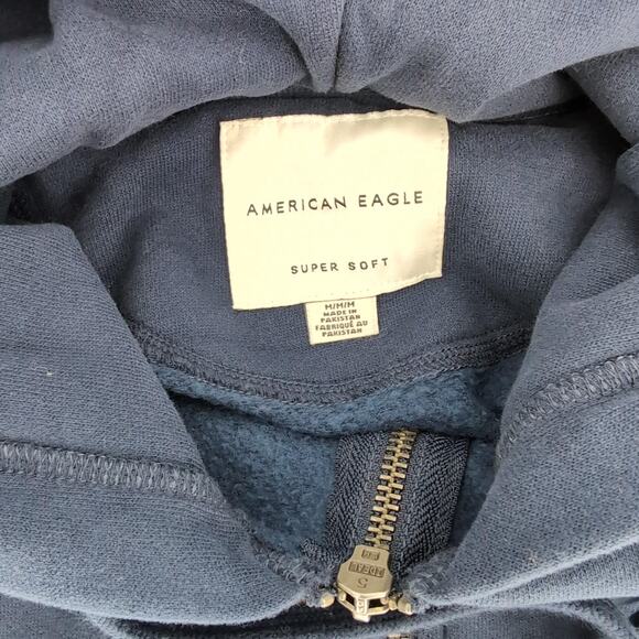 American Eagle Navy Blue Relaxed Fit Full Zip Hooded Sweatshirt Hoodie - Size M - Picture 6 of 10